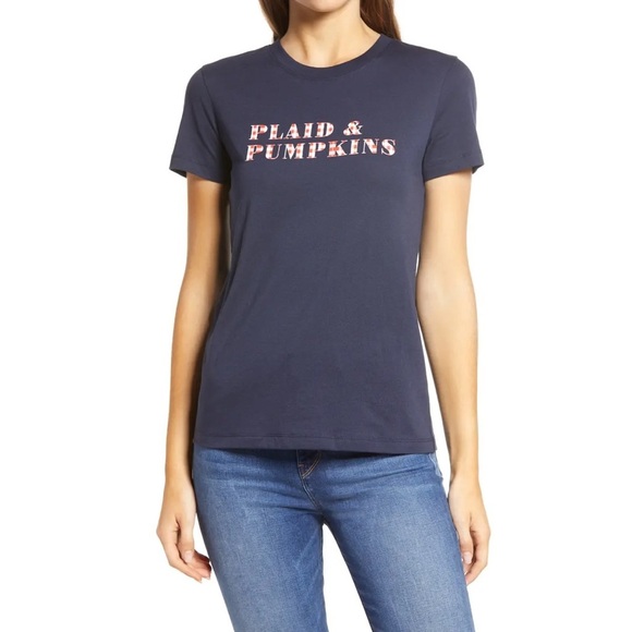 1901 Tops - 1901 Plaid & Pumpkin Graphic Fall Autumn T-shirt